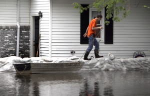 Sandbags are the weapon of choice for rising waters