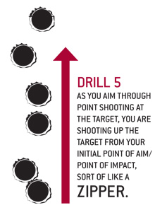 DRILL 5 as you aim through point shooting at the target, you are shooting up the target from your initial point of aim/point of impact, sort of like a zipper.