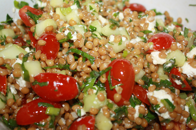 Wheat Berry Salad with fresh tomatoes from the garden.